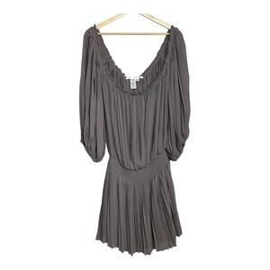 Max Studio Box Pleated Dress Off The Shoulder Gray Size xtra Small Elastic Waist
